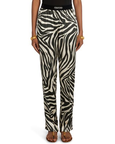 Tom Ford Zebra Print Stretch Silk Satin Pajama Pants - Black