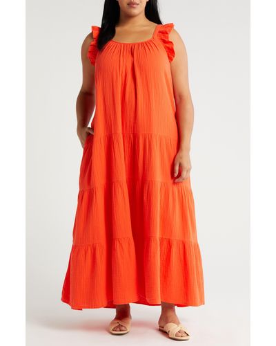 Caslon Caslon(r) Ruffle Strap Maxi Dress - Orange
