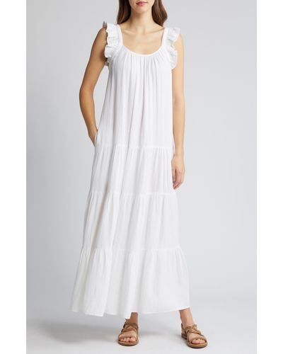 Caslon Caslon(r) Ruffle Tiered Cotton Maxi Dress - White