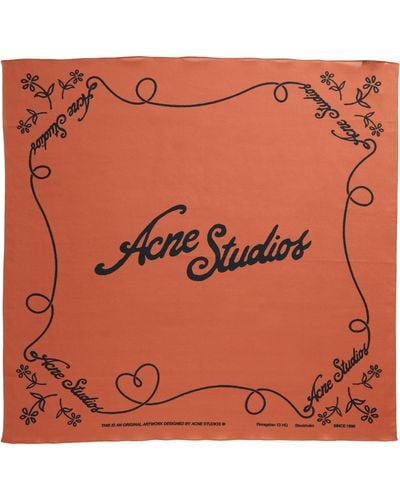 Acne Studios Vay Logo Print Organic Cotton Square Scarf - Orange