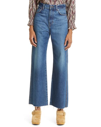 Veronica Beard Taylor Raw Hem High Waist Crop Wide Leg Jeans - Blue