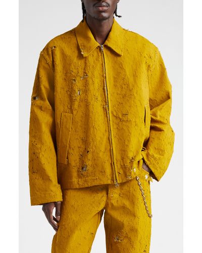 Song For The Mute Distressed Cotton Twill Jacket - Yellow