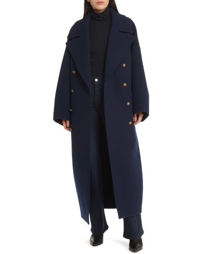 FRAME Double Breasted Wool Cocoon Coat - Blue