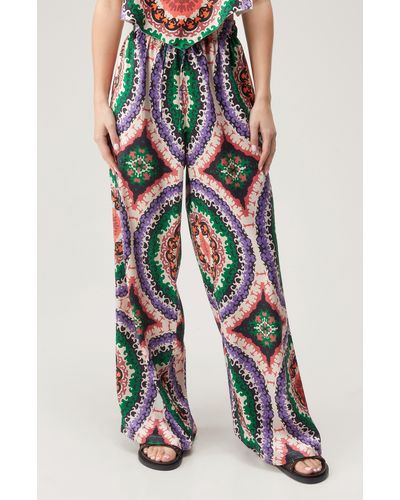 Nasty Gal Boho Print Wide Leg Satin Pants - Multicolor