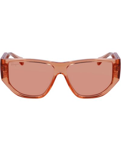 Ferragamo 56mm Rectangular Sunglasses - Pink