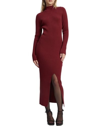 Bardot Tilda Long Sleeve Ribbed Sweater Dress - Red