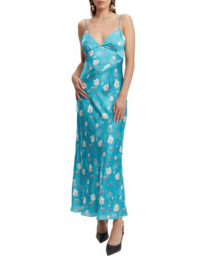 Bardot Malinda Floral Tie Back Satin Maxi Dress - Blue