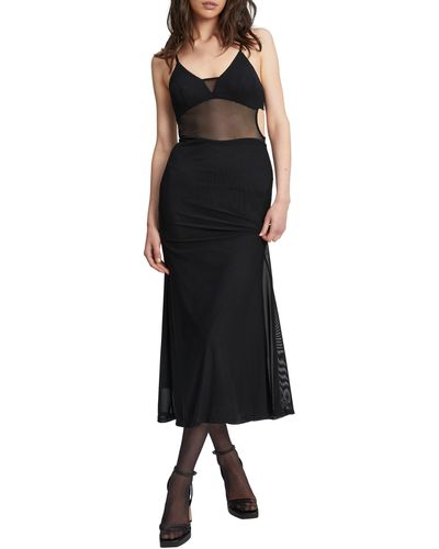 Bardot Harlequin Mesh Panel Cutout Midi Dress - Black