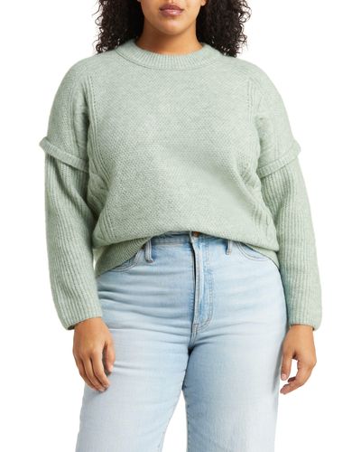 Madewell Cable Stitch Crewneck Sweater - Green