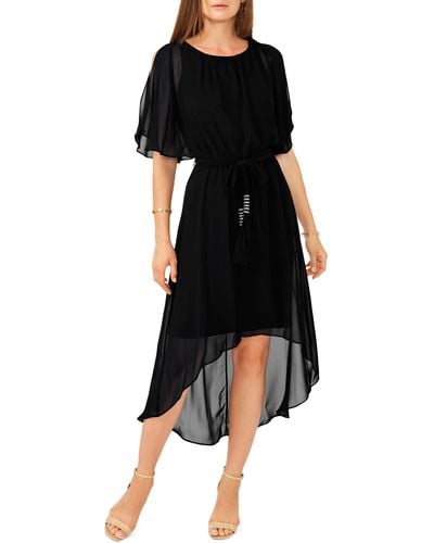 Chaus Flutter Sleeve Chiffon High-low Dress - Black
