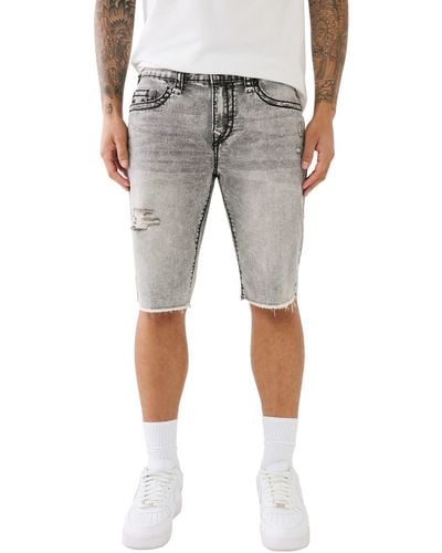 True Religion Ricky Frayed Super T Straight Leg Denim Shorts - Gray
