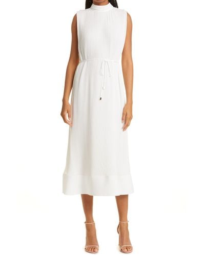 MILLY Milina Micropleat Sleeveless Dress - White