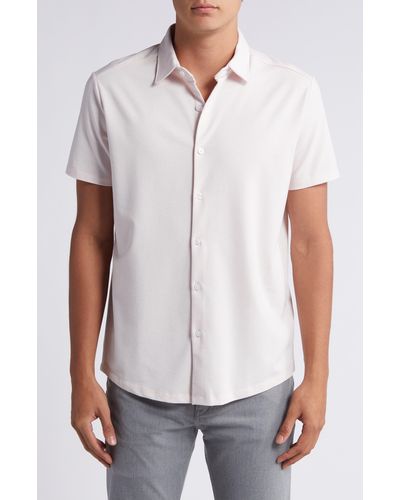 Robert Barakett Keyes Slim Fit Short Sleeve Knit Button-up Shirt - White