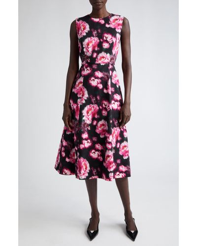 Adam Lippes Eloise Floral Stretch Twill Fit & Flare Dress - Red