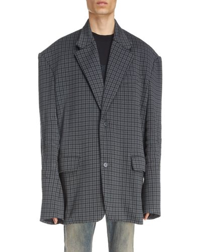 Balenciaga Houndstooth Oversize Cotton Blend Knit Jacket - Gray