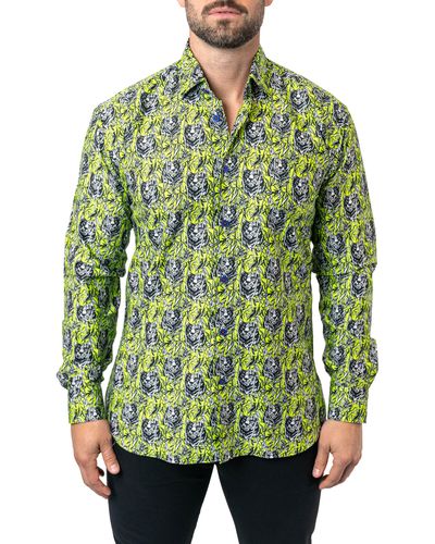 Maceoo Fibonacci Jungle Cotton Button-up Shirt - Green