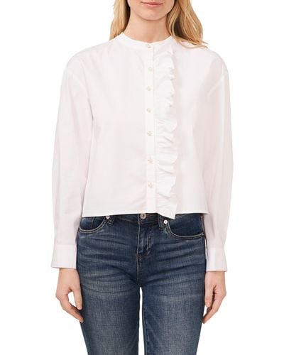 Cece Imitation Pearl Detail Stretch Cotton Poplin Button-up Shirt - White