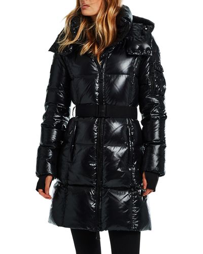 Sam. Noho Glossy Belted Down Puffer Coat With Removable Hood - Black