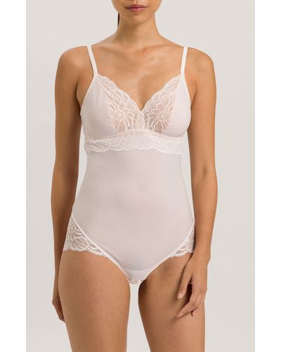 Hanro Marilyn Lace Trim Mesh Bodysuit - White
