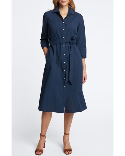 Foxcroft Fiona Tie Waist Seersucker Shirtdress - Blue