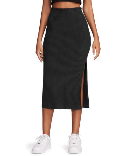 Nike Side Slit Rib Midi Skirt - Black