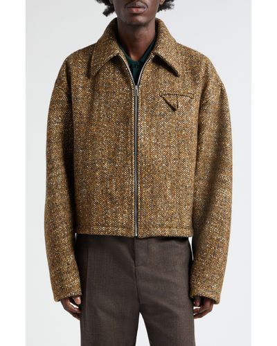 Bottega Veneta Wool & Alpaca Blend Tweed Blouson Jacket - Brown