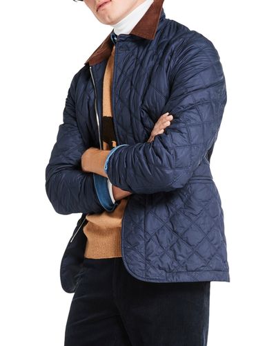 Brooks Brothers Diamond Quilted Water Resistant Walking Coat - Blue