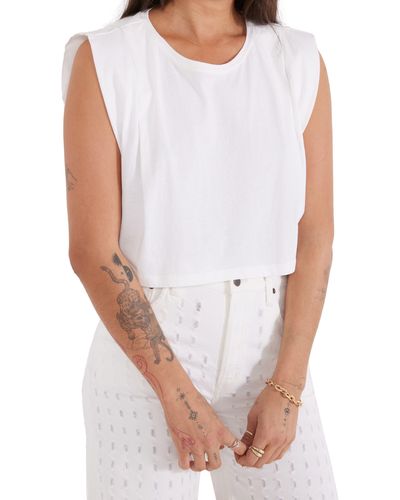 eTica Ética Zelie Pleated Crop Muscle Tee - White