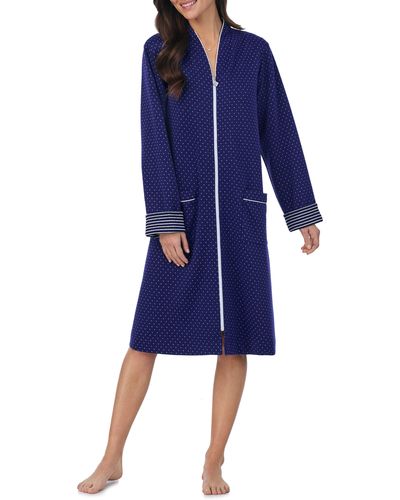 Eileen West Waltz Long Sleeve Zip-up Robe - Blue