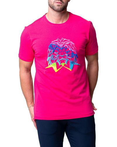 Maceoo Lion Face Embroidered T-shirt - Pink