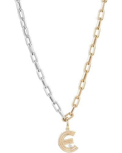 Adina Reyter Two-tone Paper Clip Chain Diamond Initial Pendant Necklace - Metallic