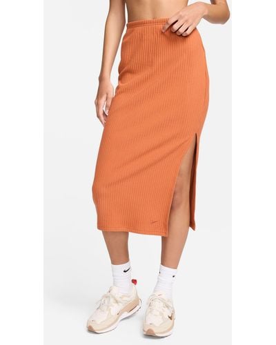 Nike Side Slit Rib Midi Skirt - Orange