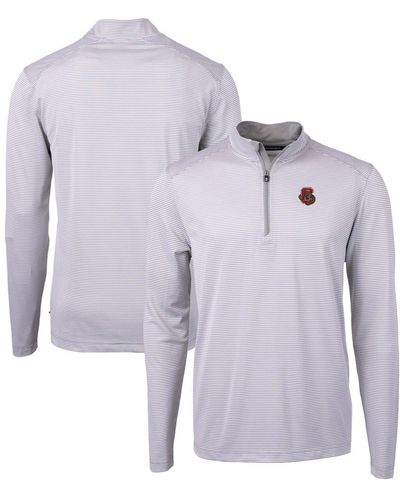 Cutter & Buck /white Cornell Big Red Big & Tall Virtue Eco Pique Micro Stripe Recycled Quarter-zip Pullover Top At Nordstrom - Blue