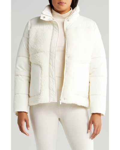 Zella Hybrid Faux Shearling Puffer Jacket - White