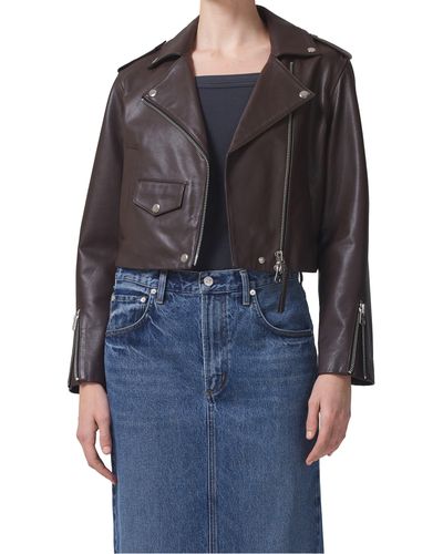 Citizens of Humanity Aria Crop Leather Jacket - Black