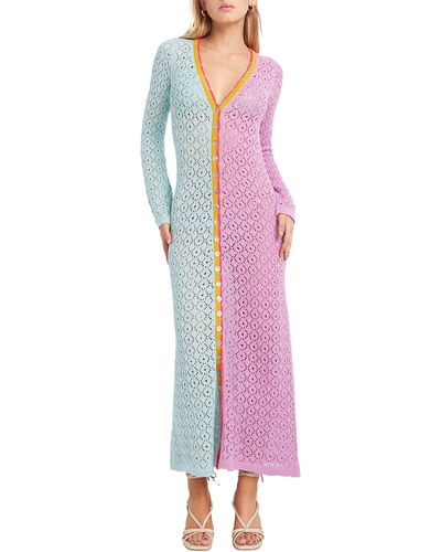 CAPITTANA Alexandra Long Sleeve Colorblock Cover-up Maxi Sweater Dress - Pink