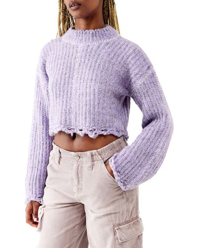 BDG Stitch Detail Marled Crop Sweater - Purple
