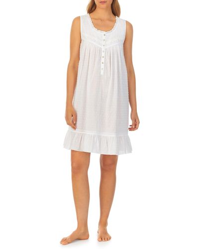 Eileen West Sleeveless Swiss Dot Short Nightgown - White