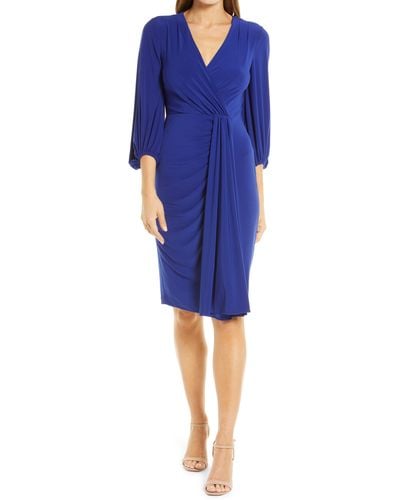 Eliza J Wrap Look Long Sleeve Dress - Blue