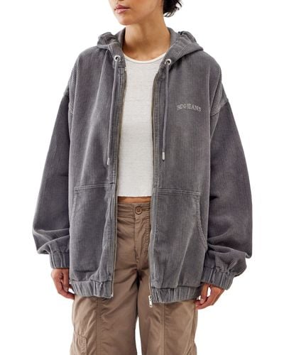 BDG Hooded Cotton Corduroy Jacket - Gray