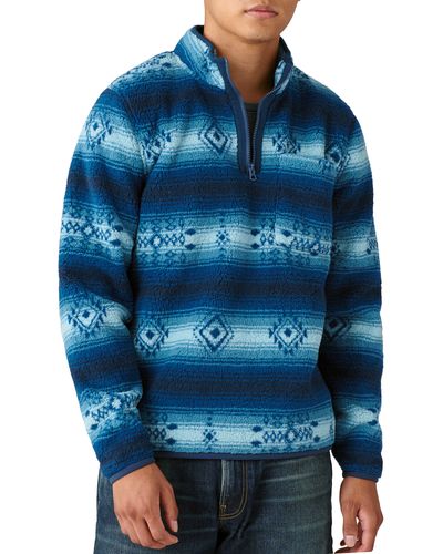 Lucky Brand Southwestern Print High Pile Fleece Utility Mock Neck Sweatshirt - Blue