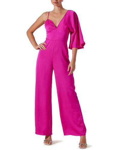 Astr One-shoulder Satin Jumpsuit - Pink