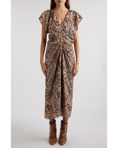 Isabel Marant Lyndsay Print Center Ruched Dress - Brown