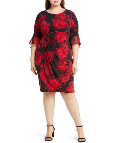 Connected Apparel Ity Faux Wrap Dress - Red
