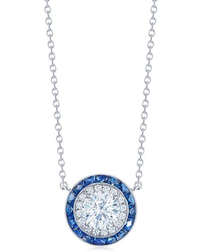 Kwiat Diamond & Sapphire Halo Pendant Necklace - Blue