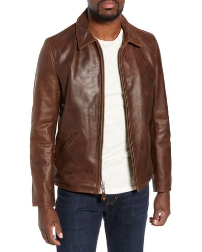 Schott Nyc Waxy Naked Buffalo Leather Delivery Jacket - Brown