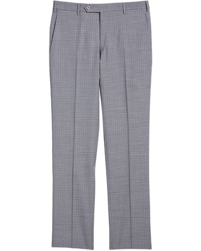 Zanella Parker Flat Front Box Check Stretch Wool Pants - Gray