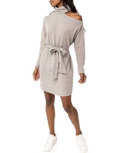 Gibsonlook Mock Neck Cold Shoulder Long Sleeve Sweater Dress - Natural
