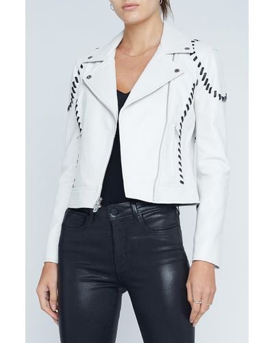 L'Agence Eleana Whipstitch Leather Moto Jacket - White