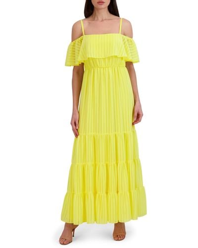 Julia Jordan Stripe Cold Shoulder Tiered Maxi Dress - Yellow